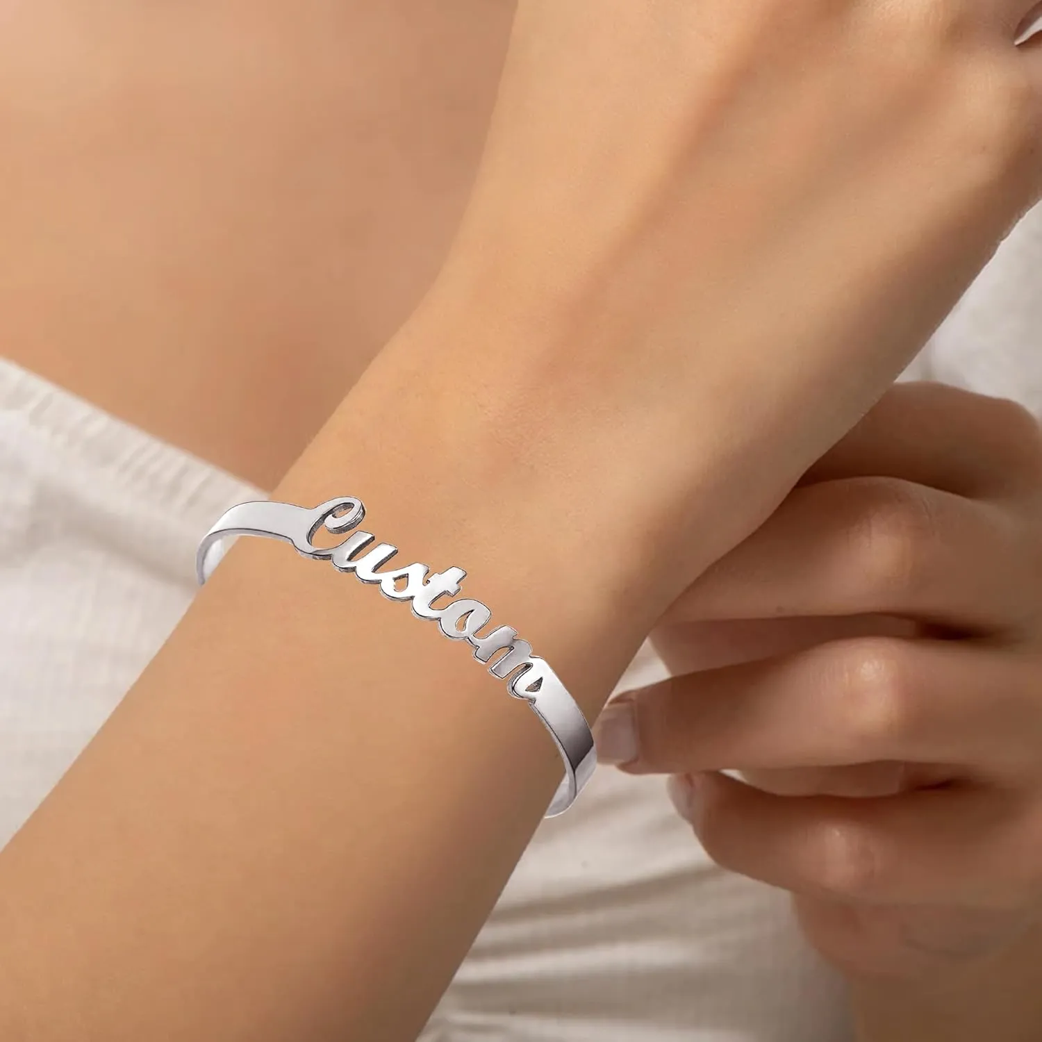 Personalized Initial Name Bracelet for Men Engraved Heart Custom Birthstone Name Plated Open Cuff Bangle Bracelets for Women