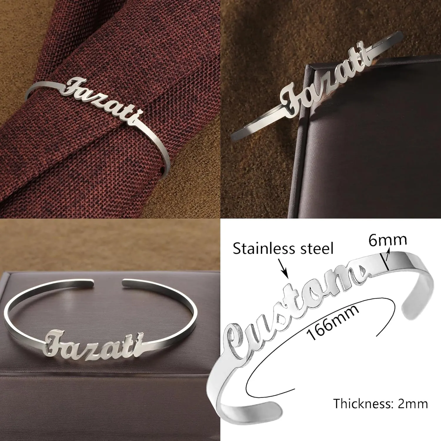Personalized Initial Name Bracelet for Men Engraved Heart Custom Birthstone Name Plated Open Cuff Bangle Bracelets for Women