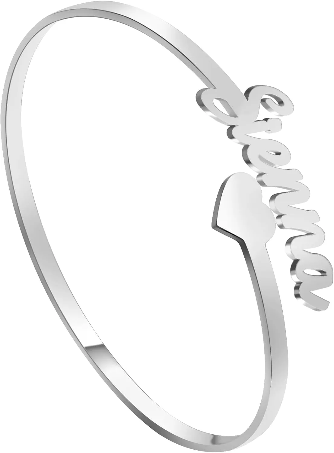 Personalized Name Bracelet Engraved Heart Custom Name Plated Open Cuff Bangle Bracelets for Women Girls
