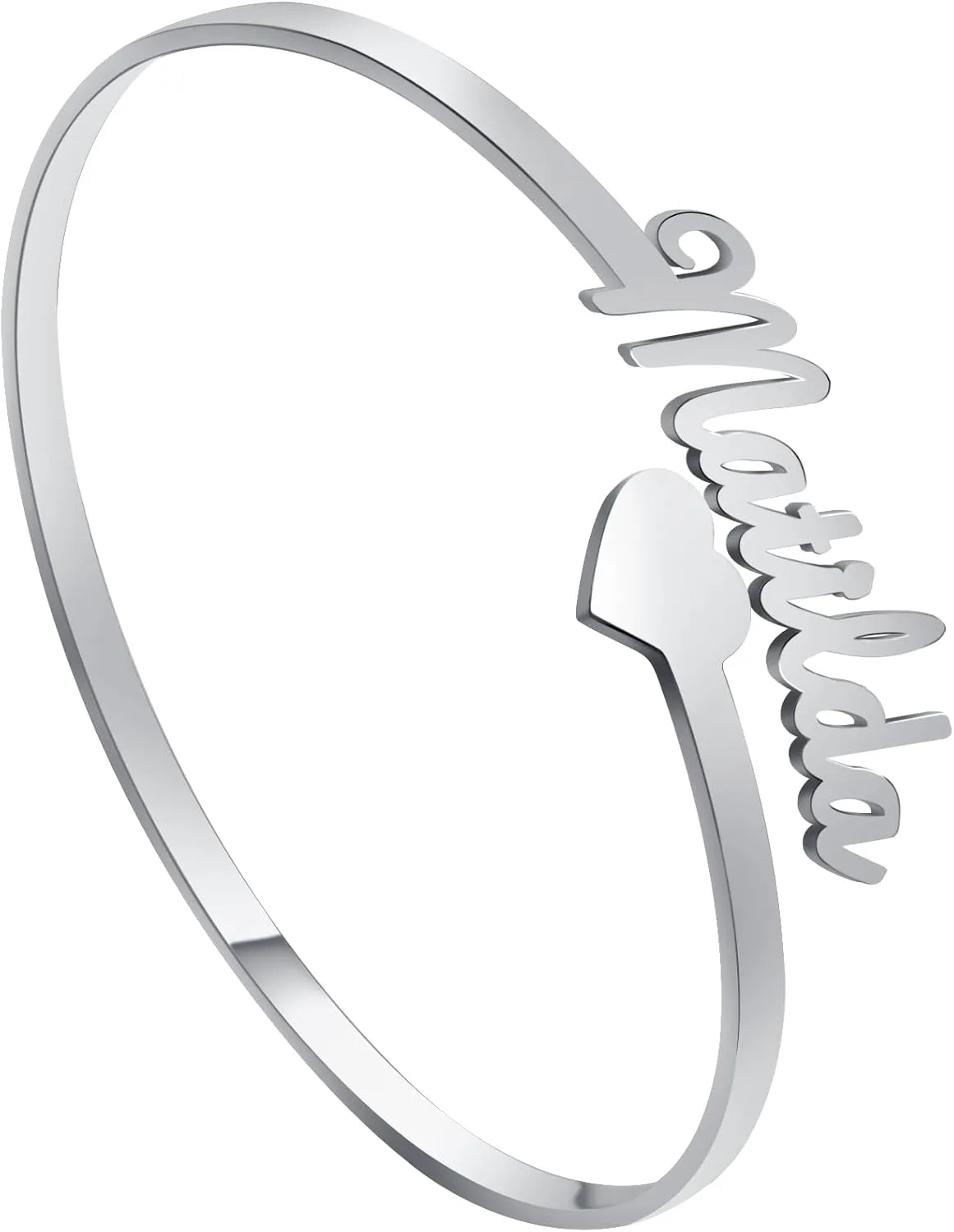 Personalized Name Bracelet Engraved Heart Custom Name Plated Open Cuff Bangle Bracelets for Women Girls