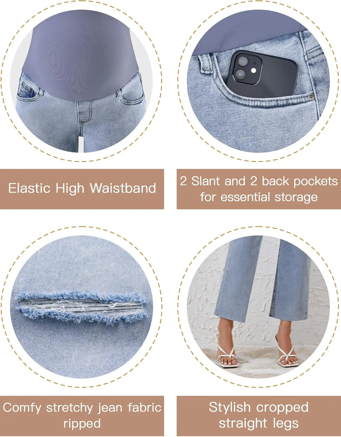POSHGLAM Women's Maternity Jeans Straight Leg Over Belly Comfy Stretch Denim Pants, S-XXL