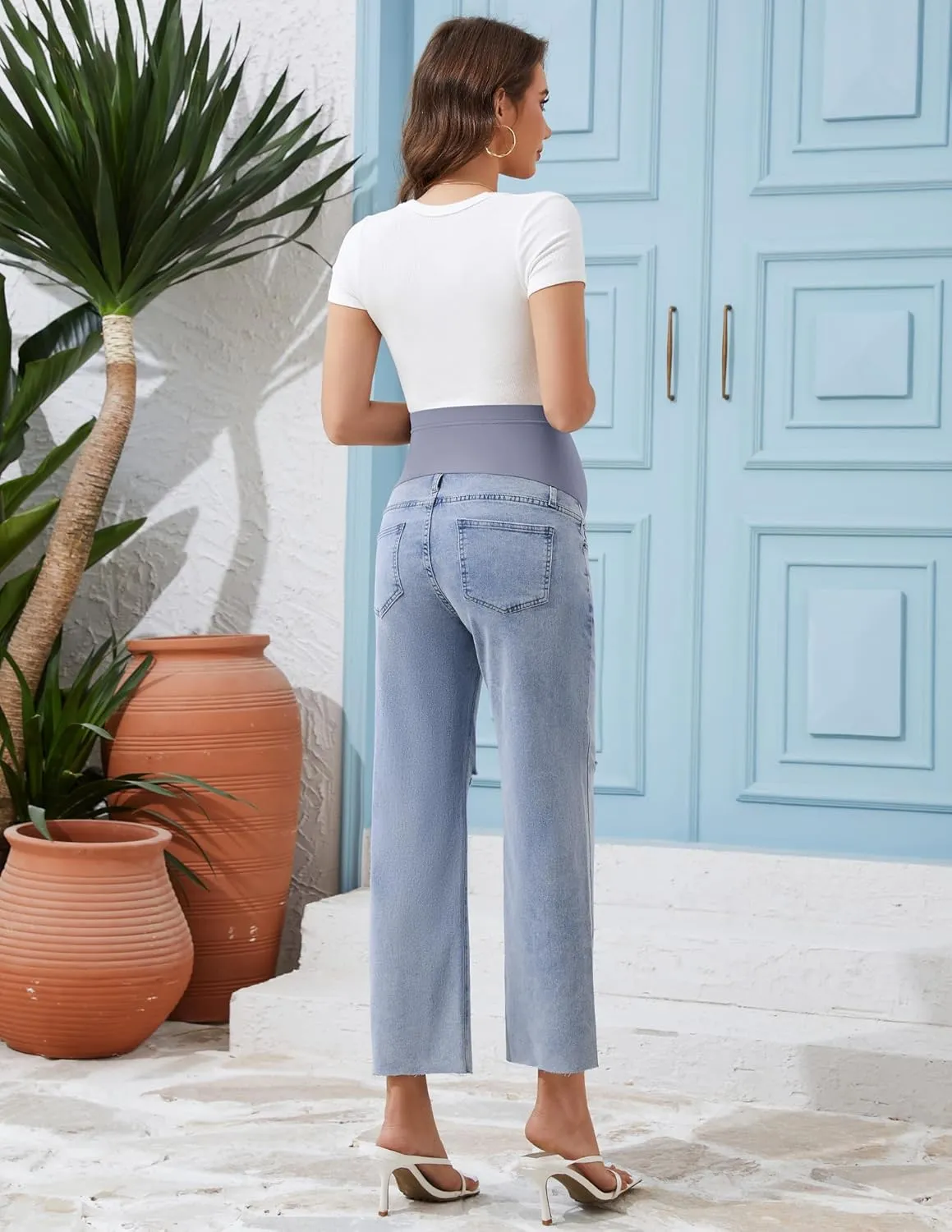 POSHGLAM Women's Maternity Jeans Straight Leg Over Belly Comfy Stretch Denim Pants, S-XXL
