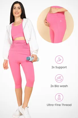 Ruched Cotton Pink Maternity Capri (Pregnancy & Postpartum)