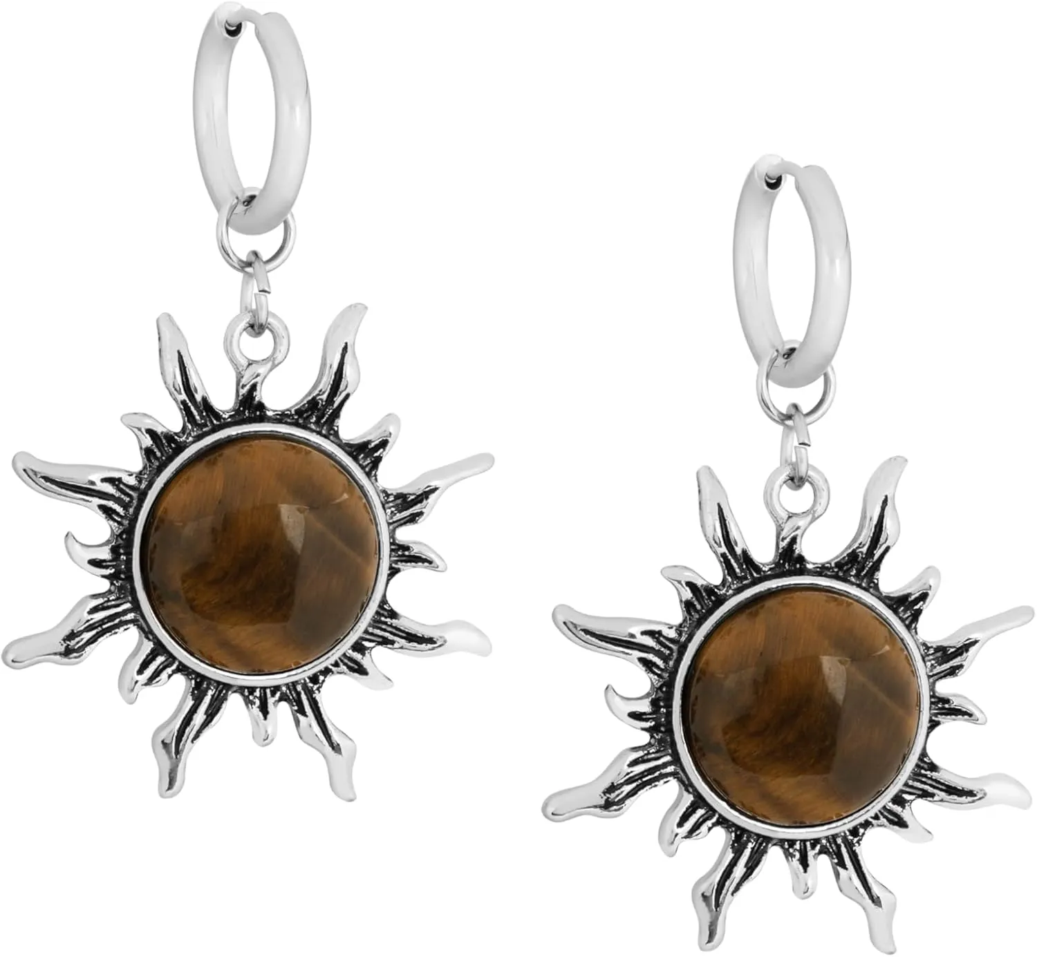 Sacina Black Brown Sun Crystal Hoop Earrings, Gothic Boho Earrings, Goth Jewelry, Christmas Jewelry Gift for Women