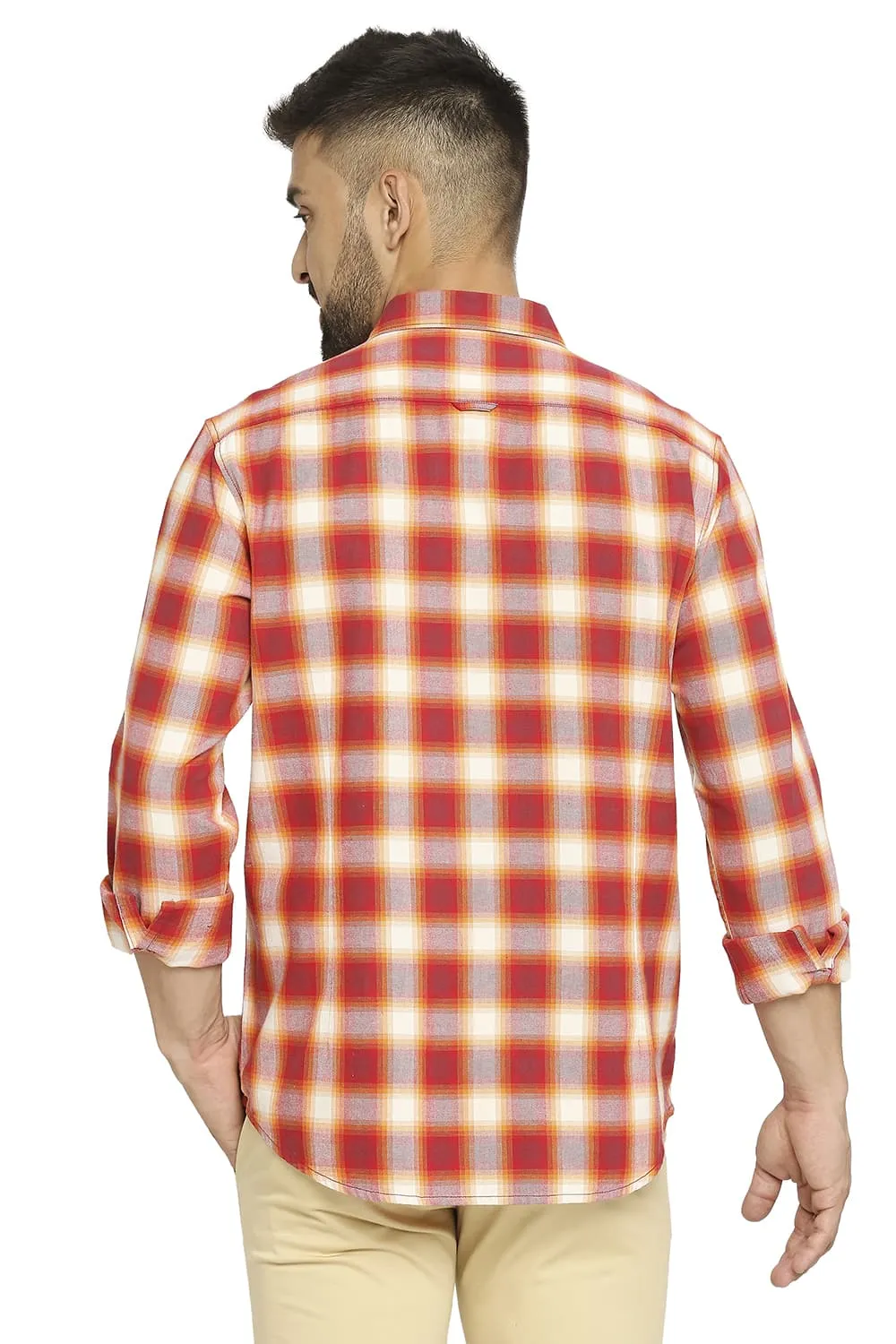 Slim Fit Cotton Brushed Twill Checks Shirt