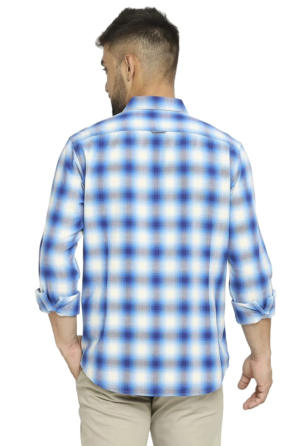 Slim Fit Cotton Brushed Twill Checks Shirt