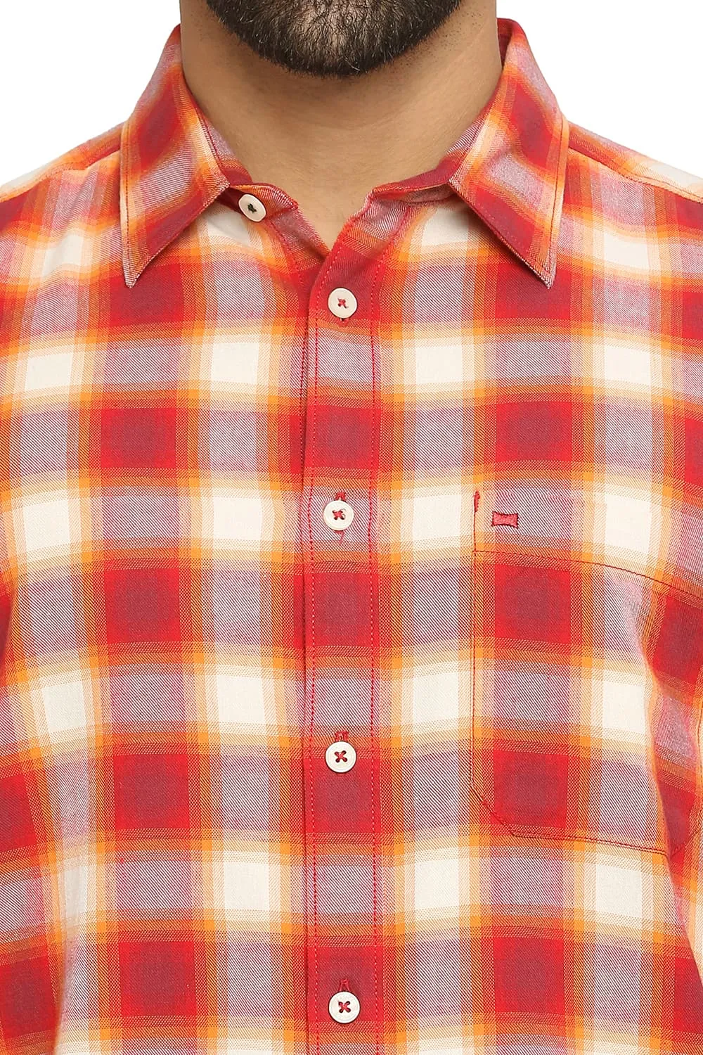 Slim Fit Cotton Brushed Twill Checks Shirt