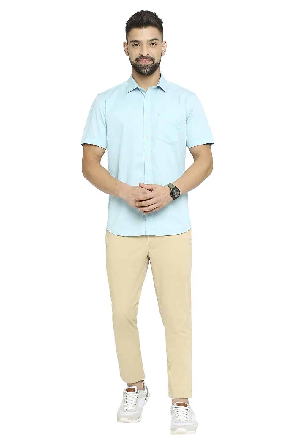 Slim Fit Cotton Polyester Cavalary Twill Halfsleeves Shirt