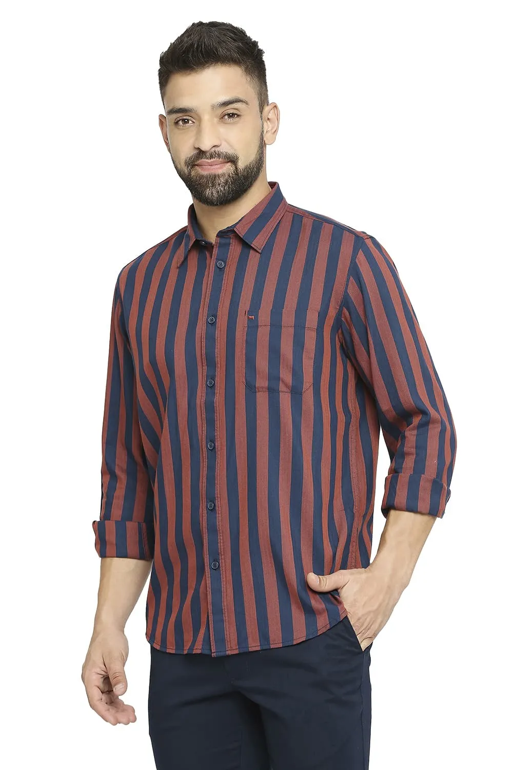 Slim Fit Cotton Polyester Twill Stripe Shirt