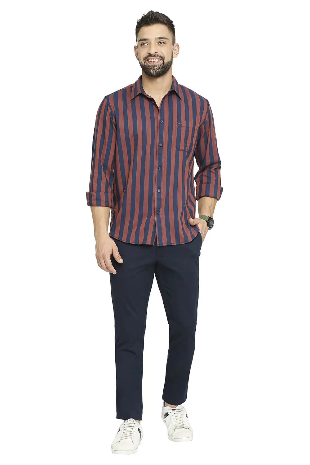 Slim Fit Cotton Polyester Twill Stripe Shirt