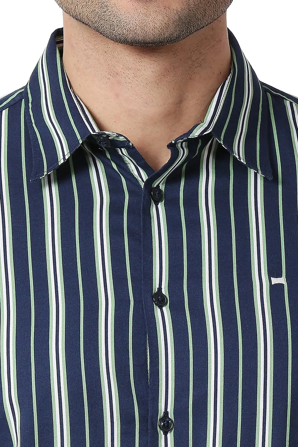 Slim Fit Cotton Viscose Printed Stripe Shirt