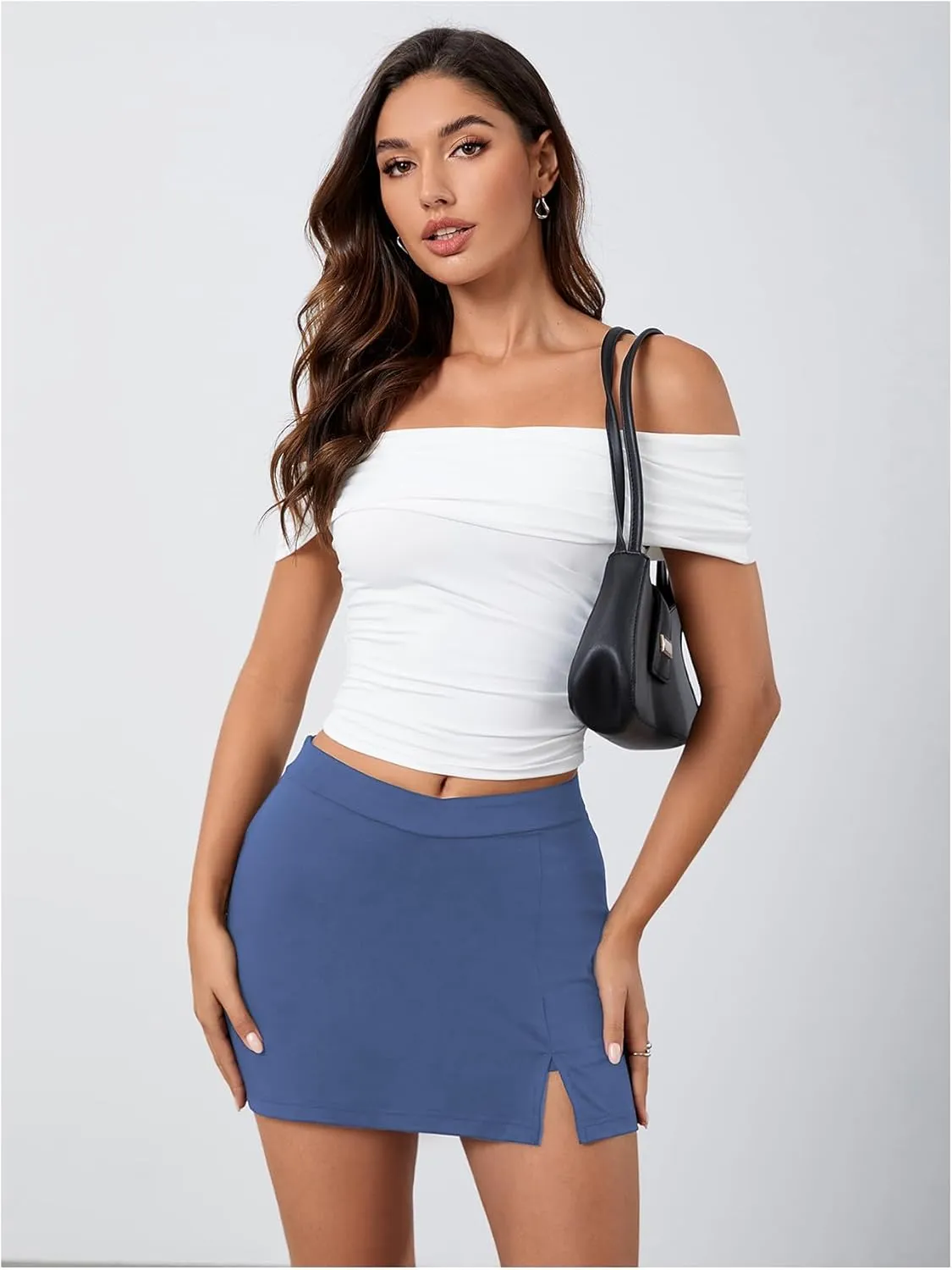 SOLY HUX Women's Mini Skirt Skorts Y2k Split Zipper Side Stretchy Pencil Bodycon Skirts with Shorts Underneath