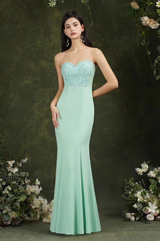 Sweetheart Sleeveless Mermaid Evening Dress Lace Appliques Trumpet Bridesmaid Dress
