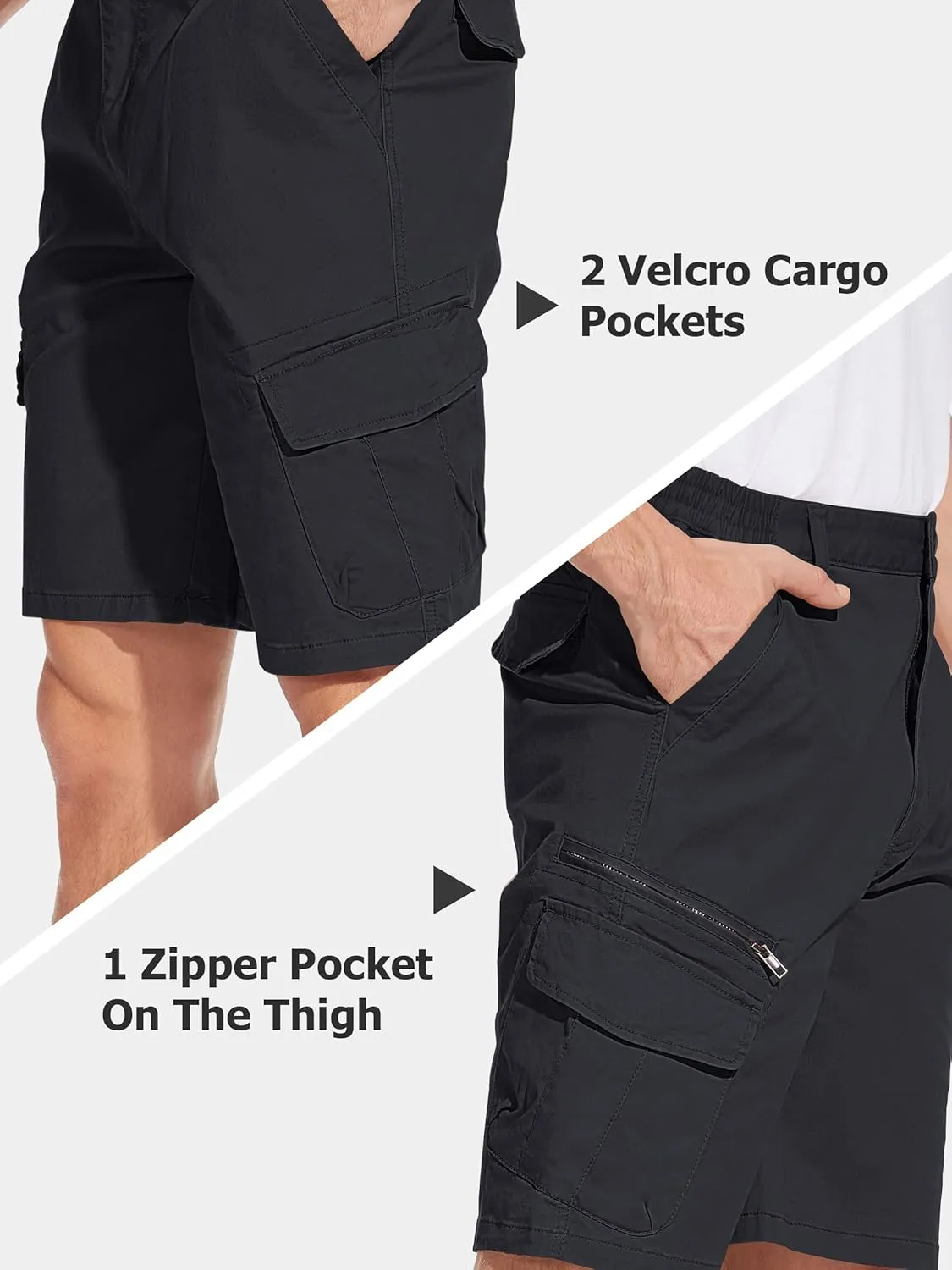 TACVASEN Men's Cargo Short 7 Pockets Comfortable Cotton Elastic Waist Causal Work Shorts