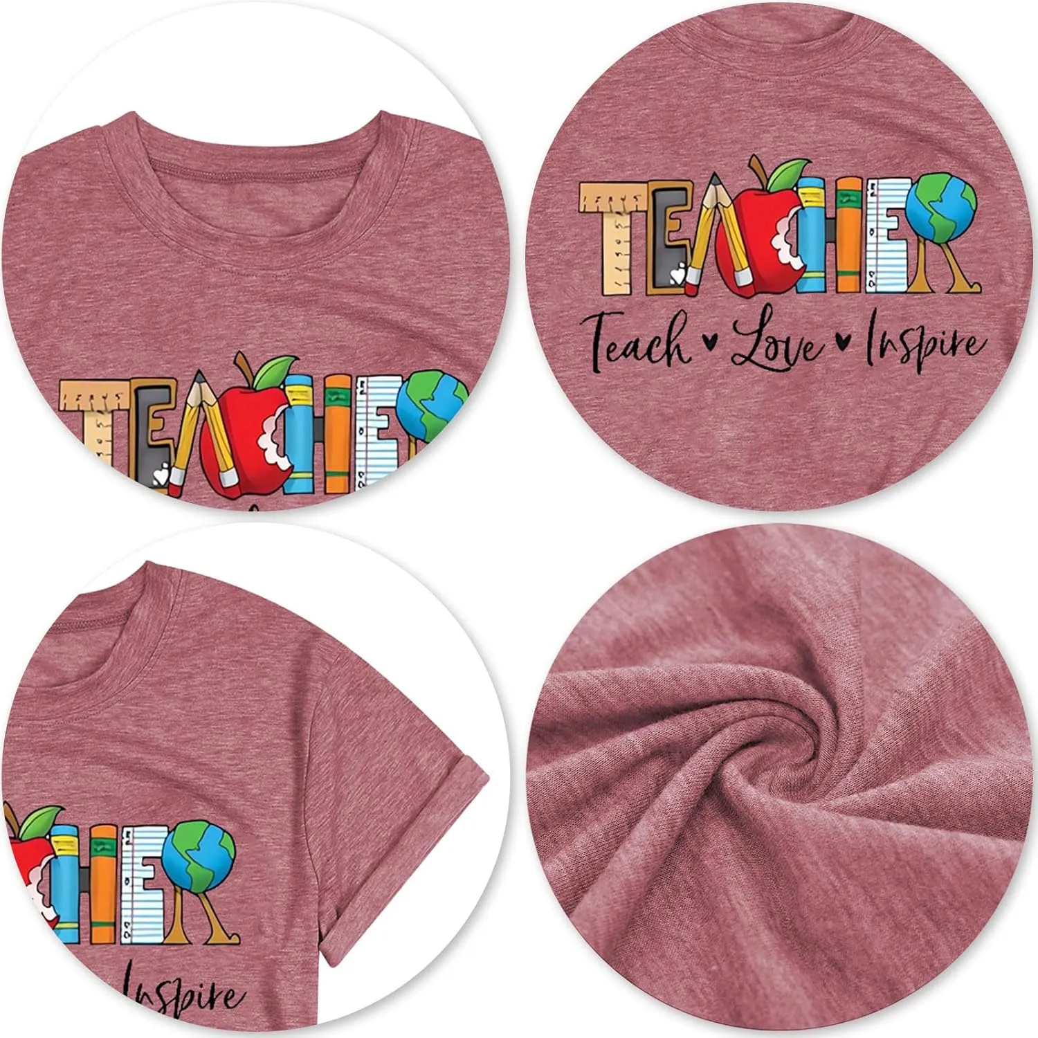Teach T Shirt Women Teacher Love Inspire Shirts Funny Letter Short Sleeve Graphic Tees Teacher Gift Tops