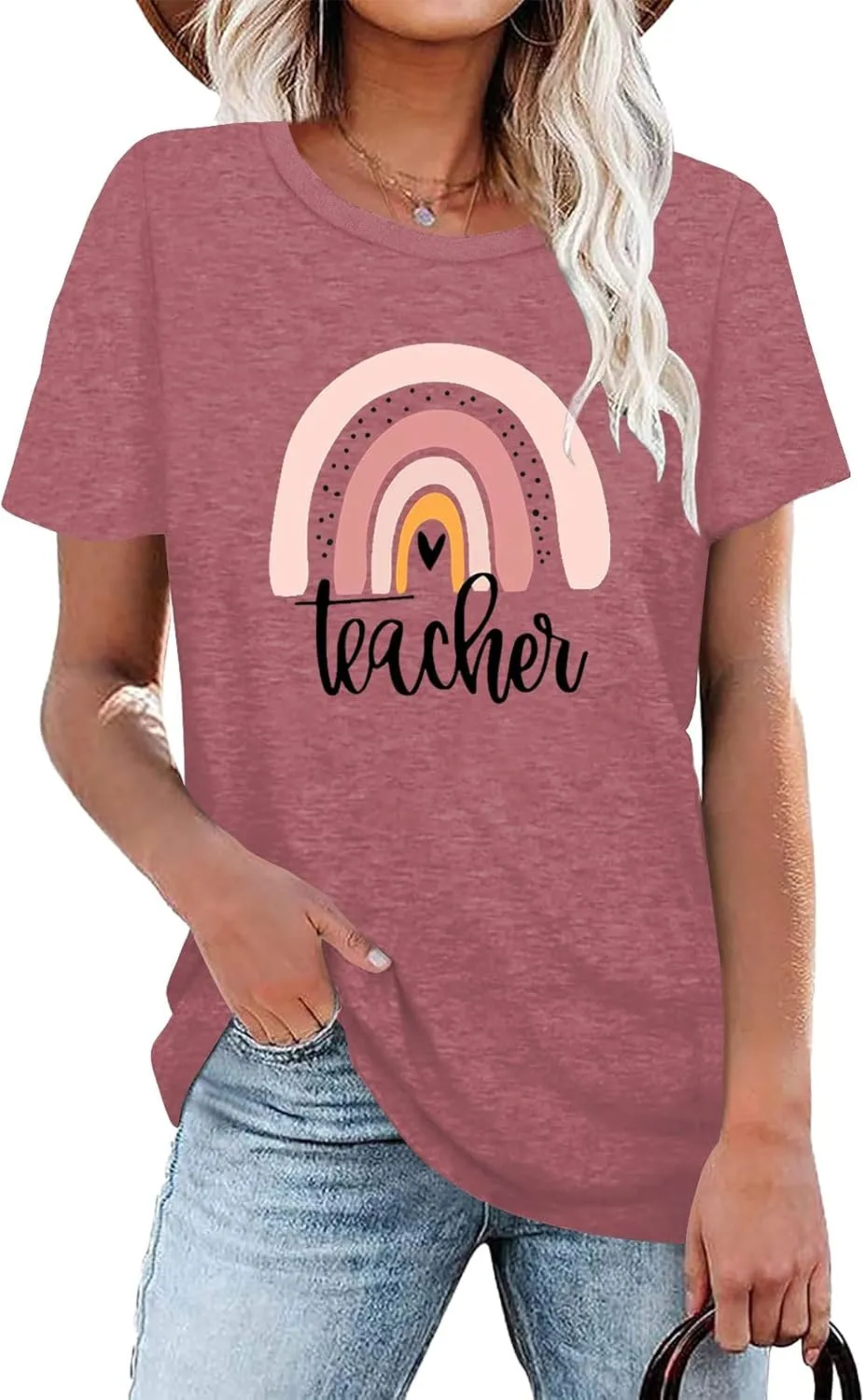 Teach T Shirt Women Teacher Love Inspire Shirts Funny Letter Short Sleeve Graphic Tees Teacher Gift Tops