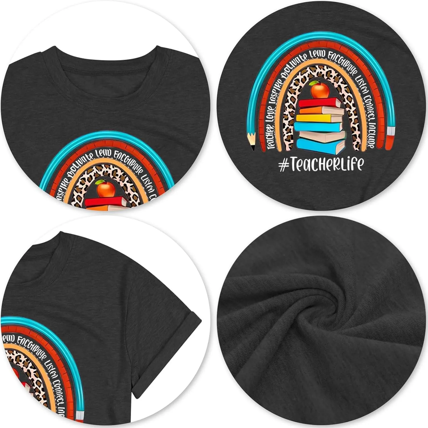 Teach T Shirt Women Teacher Love Inspire Shirts Funny Letter Short Sleeve Graphic Tees Teacher Gift Tops