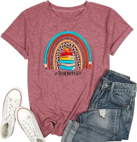 Teach T Shirt Women Teacher Love Inspire Shirts Funny Letter Short Sleeve Graphic Tees Teacher Gift Tops