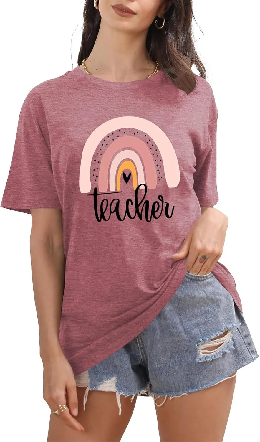 Teach T Shirt Women Teacher Love Inspire Shirts Funny Letter Short Sleeve Graphic Tees Teacher Gift Tops
