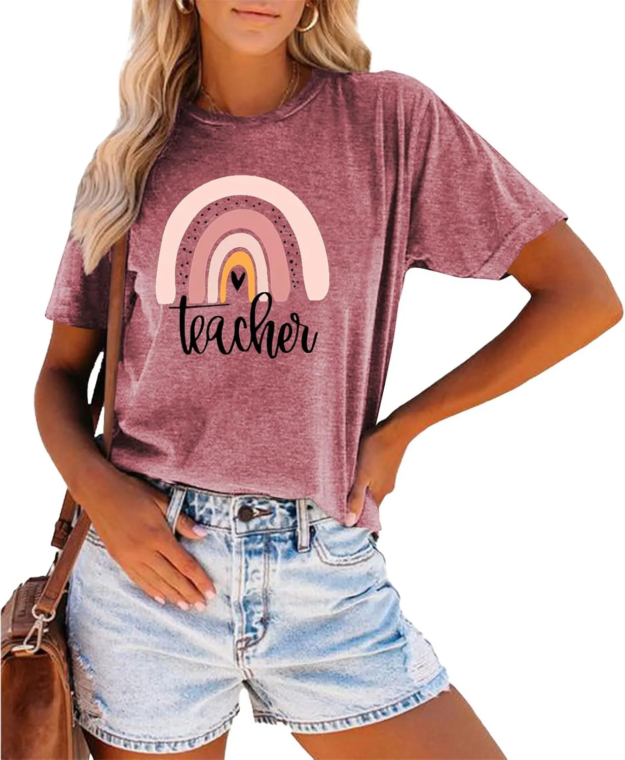 Teach T Shirt Women Teacher Love Inspire Shirts Funny Letter Short Sleeve Graphic Tees Teacher Gift Tops
