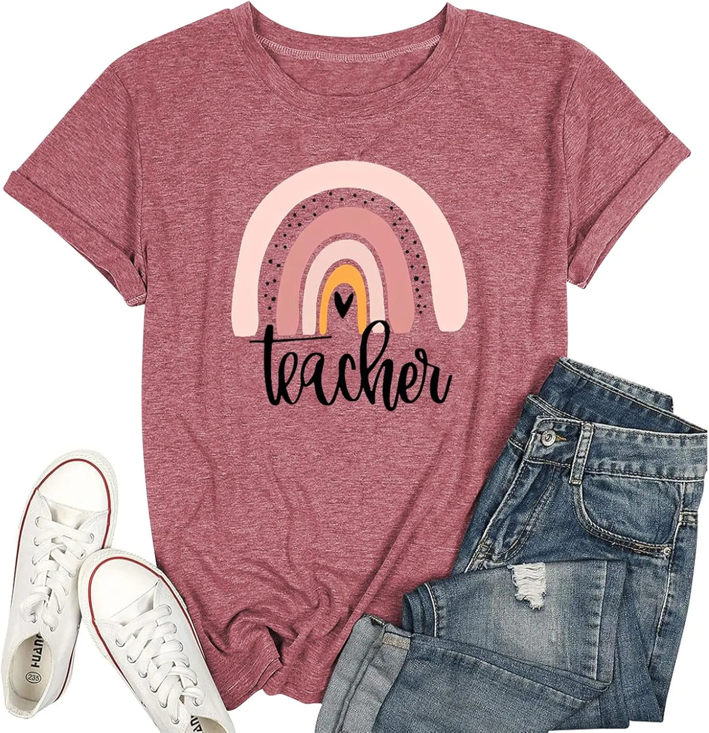 Teach T Shirt Women Teacher Love Inspire Shirts Funny Letter Short Sleeve Graphic Tees Teacher Gift Tops
