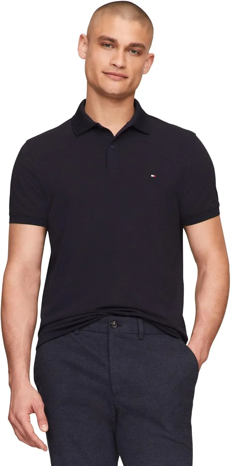 Tommy Hilfiger Men's Short Sleeve Polo Shirts in Classic Fit with Stretch and Organic Pique Cotton