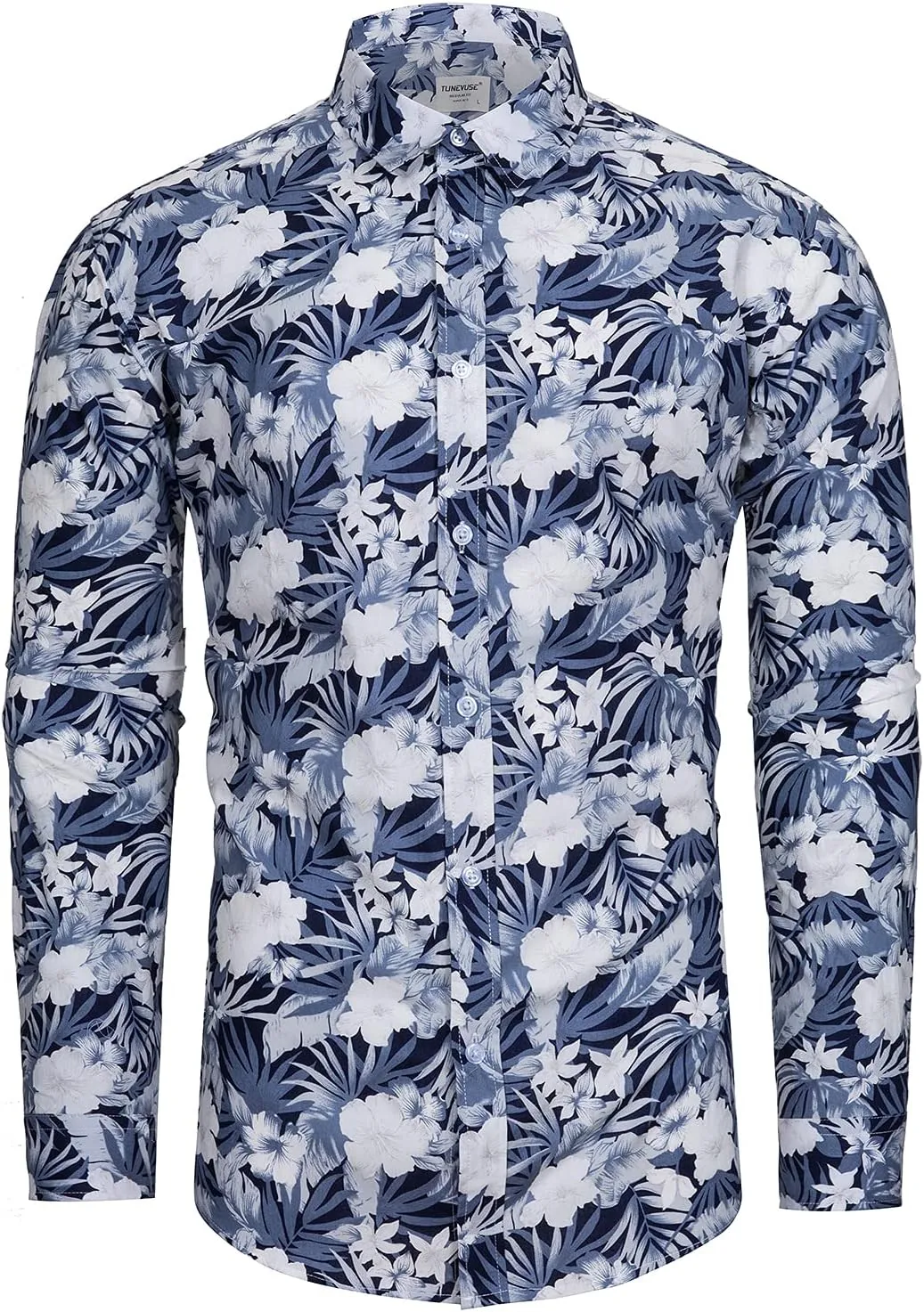 TUNEVUSE Mens Long Sleeve Floral Dress Shirt Flowered Pattern Print Button Down Shirts Cotton