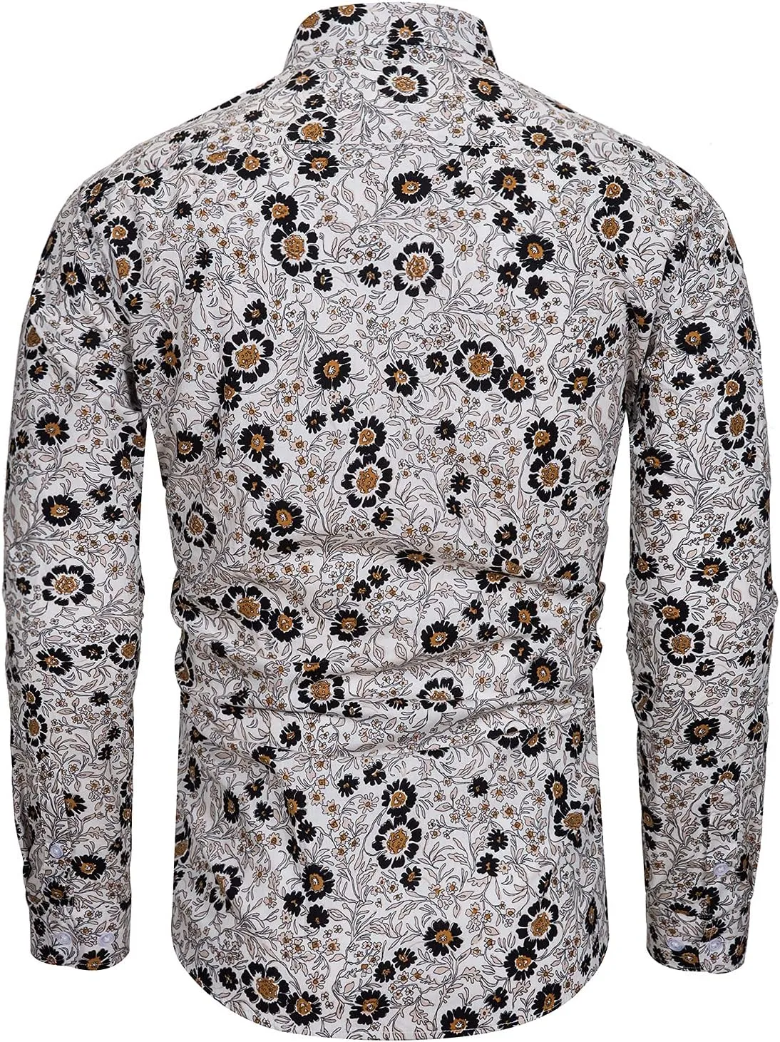 TUNEVUSE Mens Long Sleeve Floral Dress Shirt Flowered Pattern Print Button Down Shirts Cotton
