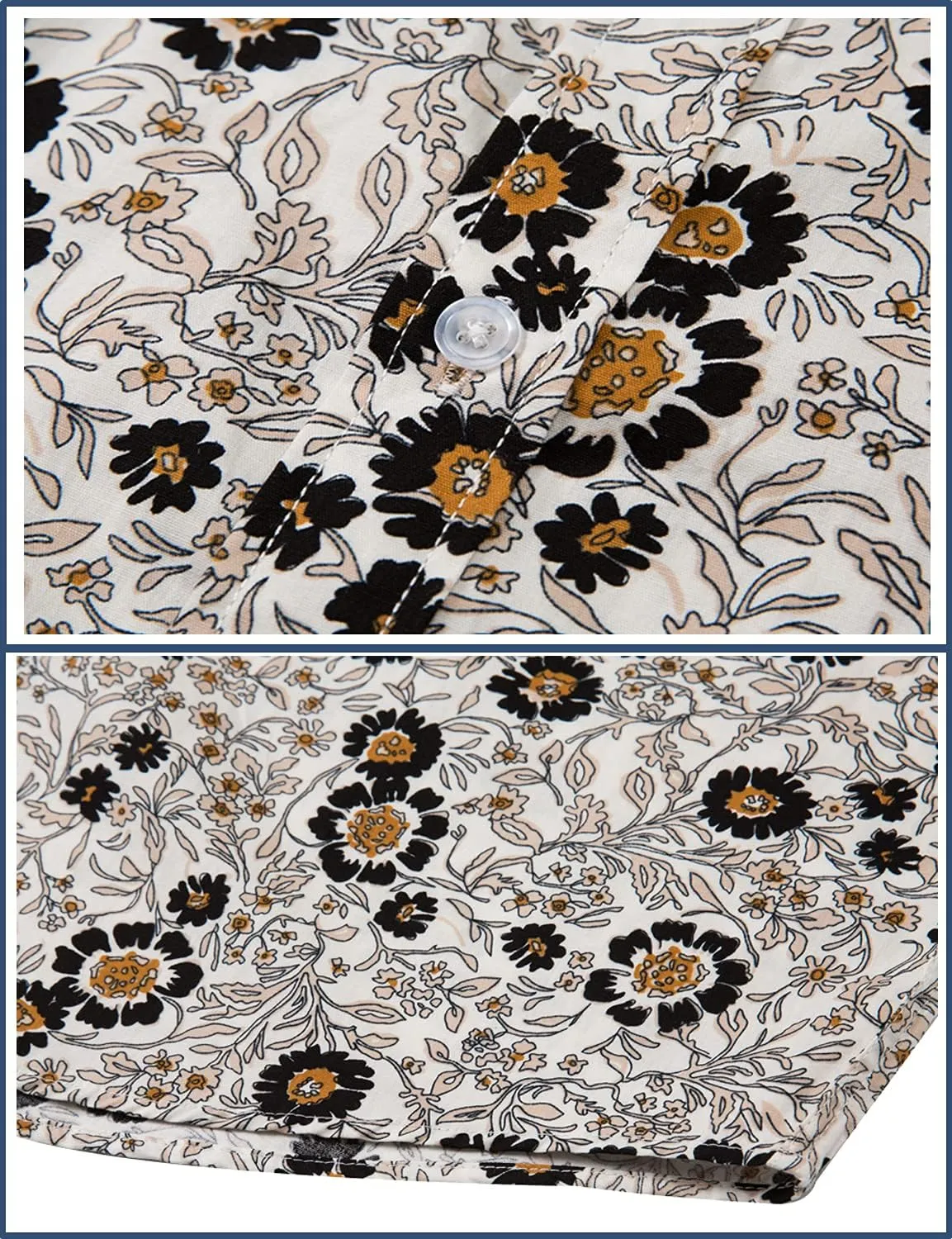 TUNEVUSE Mens Long Sleeve Floral Dress Shirt Flowered Pattern Print Button Down Shirts Cotton