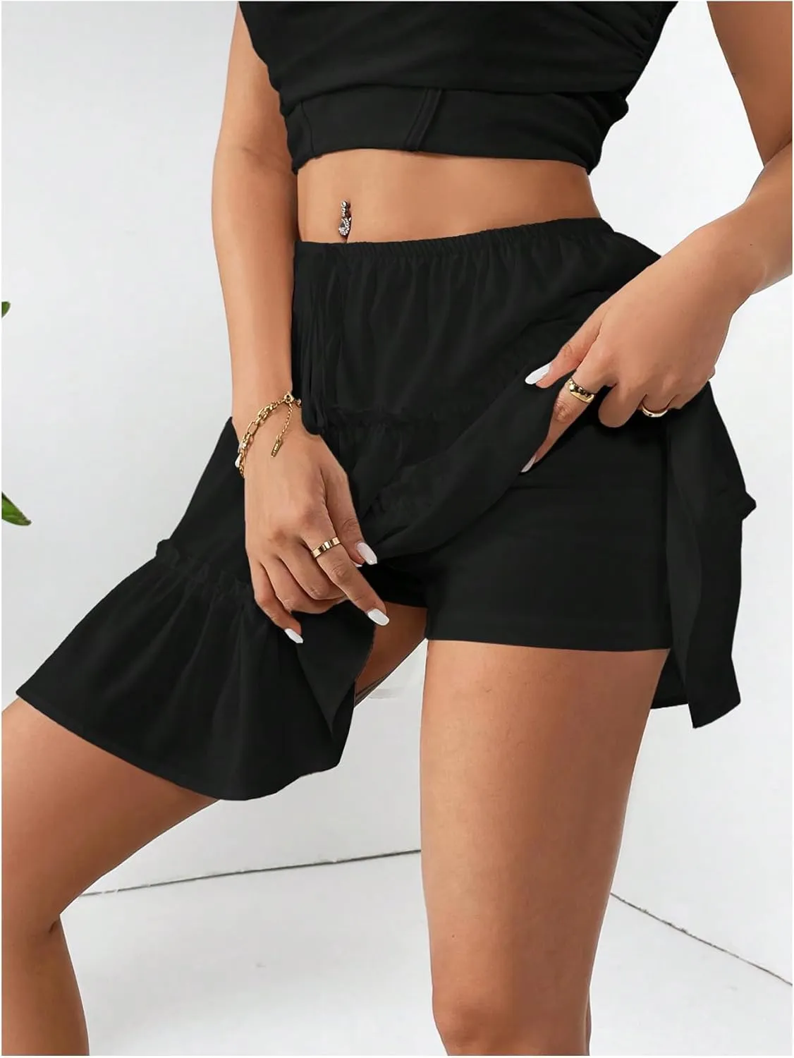 Verdusa Women's Tiered Layered Mini Skirt A Line High Rise Flowy Short Skirts
