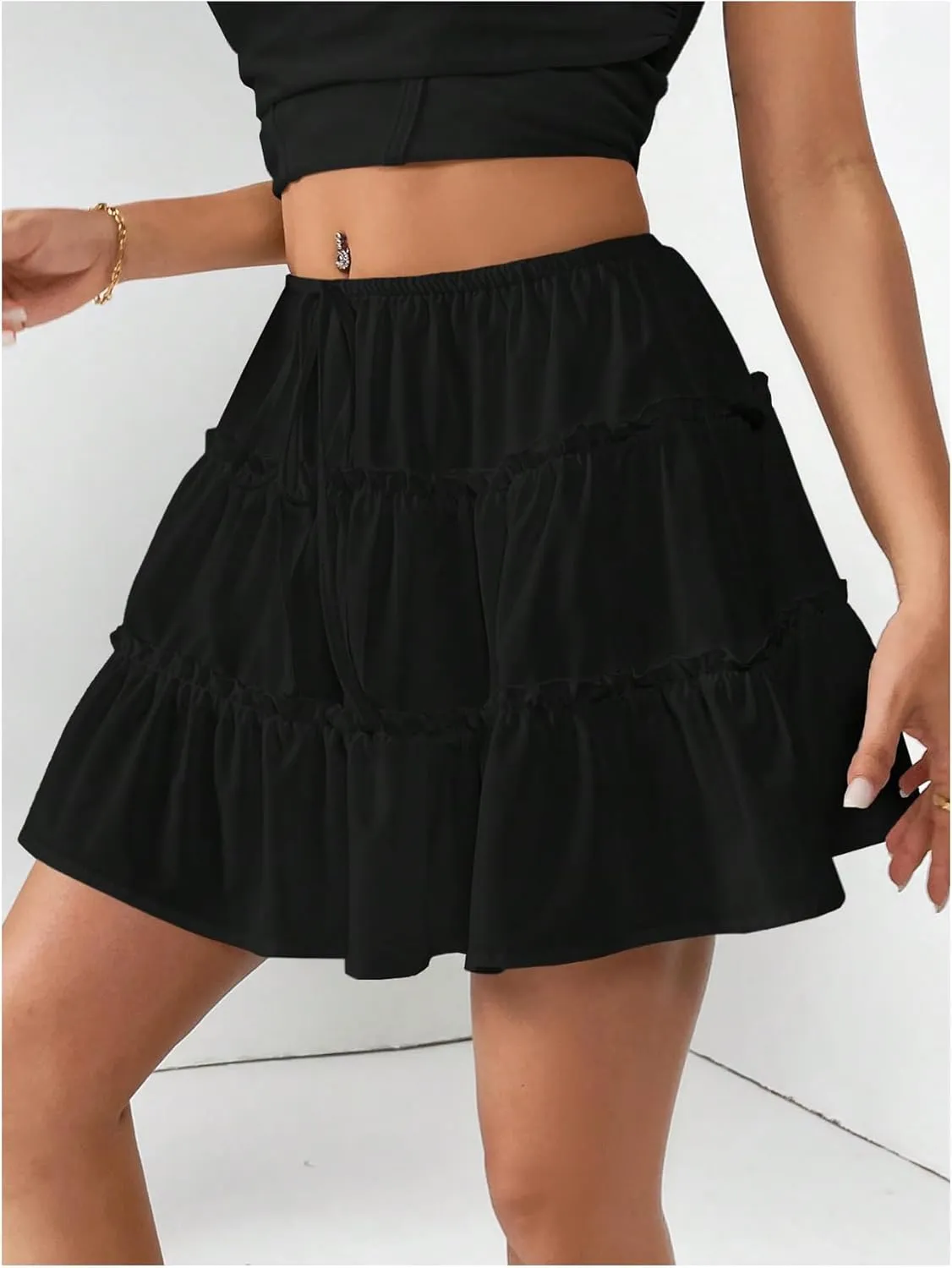 Verdusa Women's Tiered Layered Mini Skirt A Line High Rise Flowy Short Skirts
