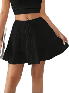 Verdusa Women's Tiered Layered Mini Skirt A Line High Rise Flowy Short Skirts