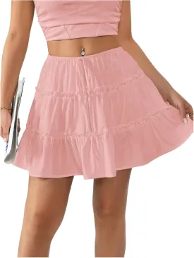 Verdusa Women's Tiered Layered Mini Skirt A Line High Rise Flowy Short Skirts