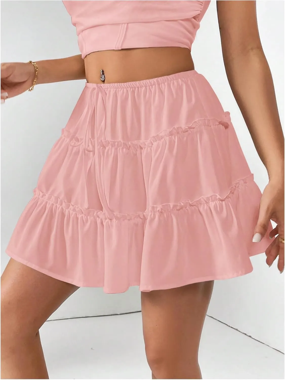 Verdusa Women's Tiered Layered Mini Skirt A Line High Rise Flowy Short Skirts
