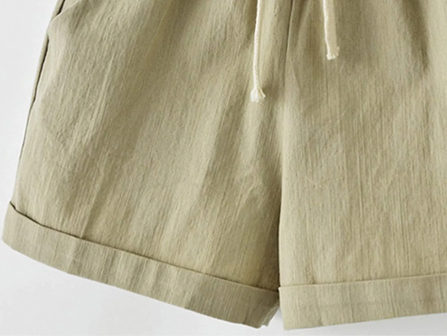 Women's Casual Elastic Waist Comfy Curling Knee Length Bermuda Shorts with Drawstring