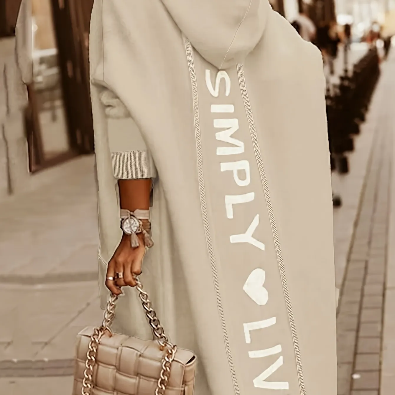 Womens Plus Size Heart Print Hooded Long Cardigan with Pockets