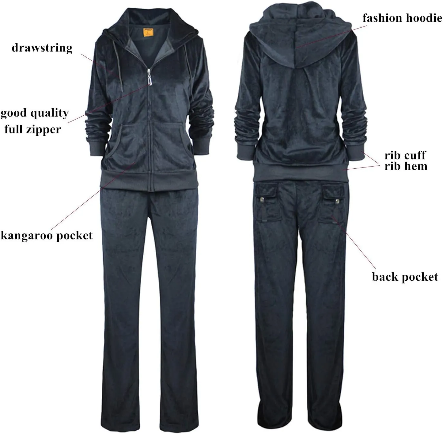 Womens Velour Tracksuit Set Knitted Two Piece Outfits Fashion Zip Up Hoody Sweatshirt and Sweatpants Sweat Suits Sets