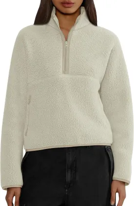 Womens Zip Up Hoodies Fuzzy Fleece Quarter Zip Pullover Women Soft Warm Cropped Sweatshirt Y2k Fall Winter Sweaters