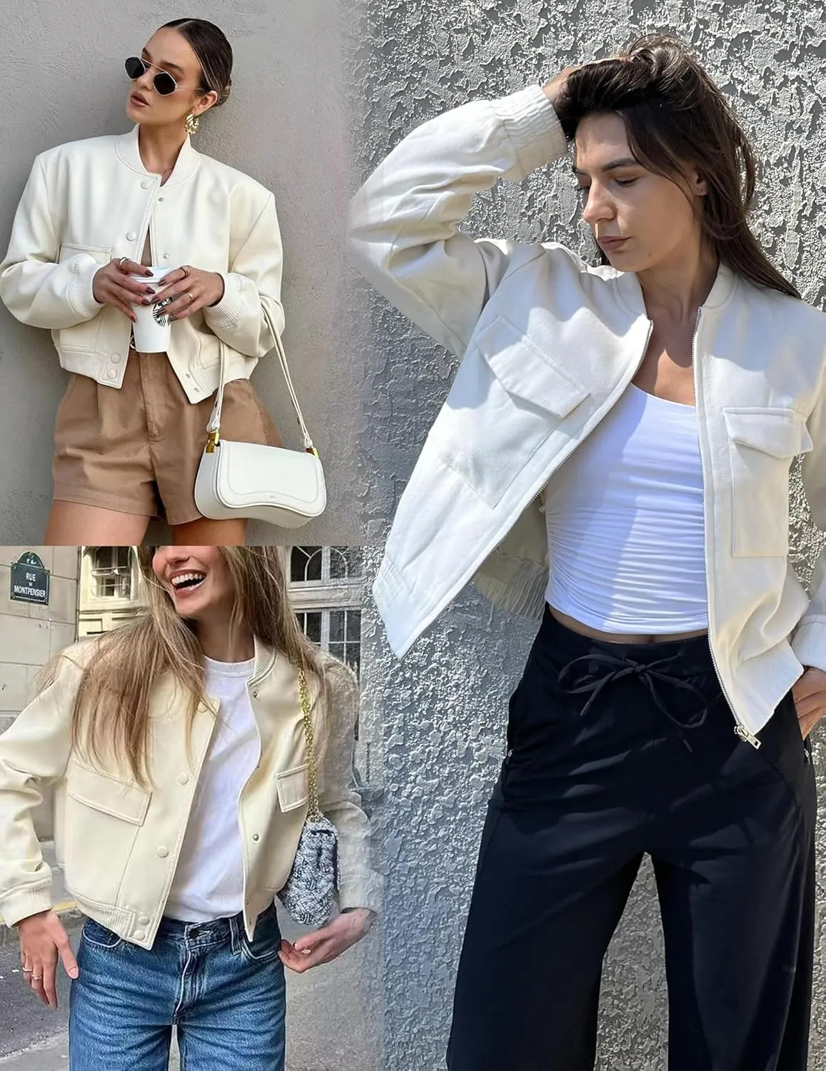 Zeagoo Womens Cropped Jacket Stand Collar Long Sleeve Zip Up Shackets Bomber Jacket Coats with Pockets