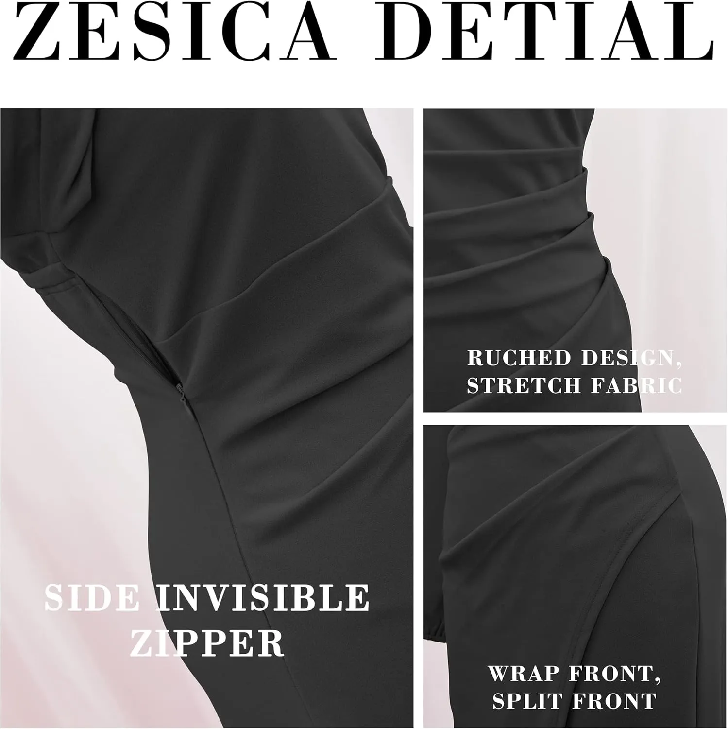 ZESICA Women's One Shoulder Long Sleeve Cocktail Dress Sexy High Slit Ruched Bodycon Wedding Guest Maxi Dresses